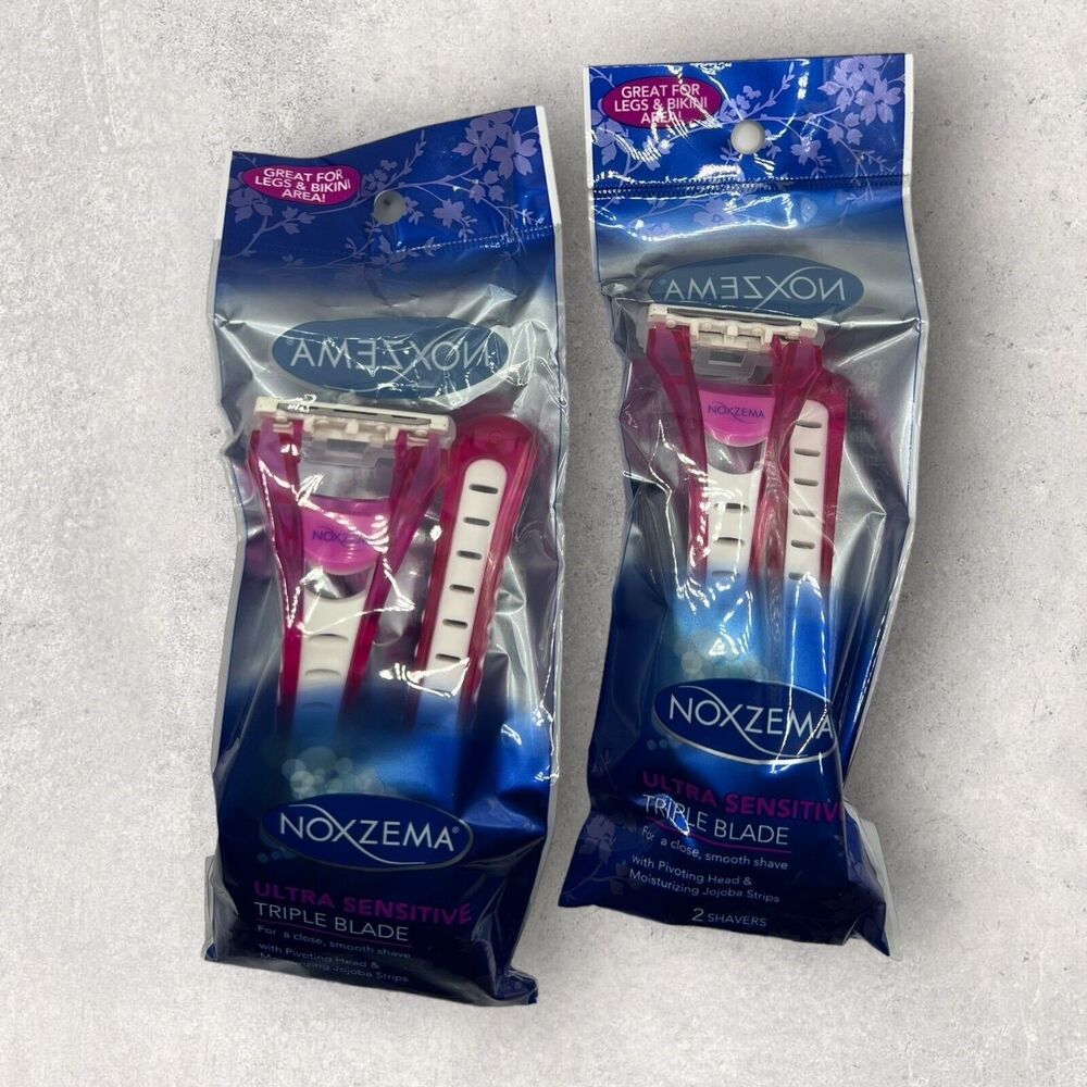 2 x Noxema Ultra Sensitive Triple Blade Razors Pivoting Head Moisturizing Jojoba